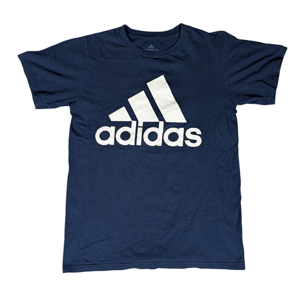 Adidas Men Logo T Shirt Navy Blue‎ Short Sleeve Cotton Casual Size S